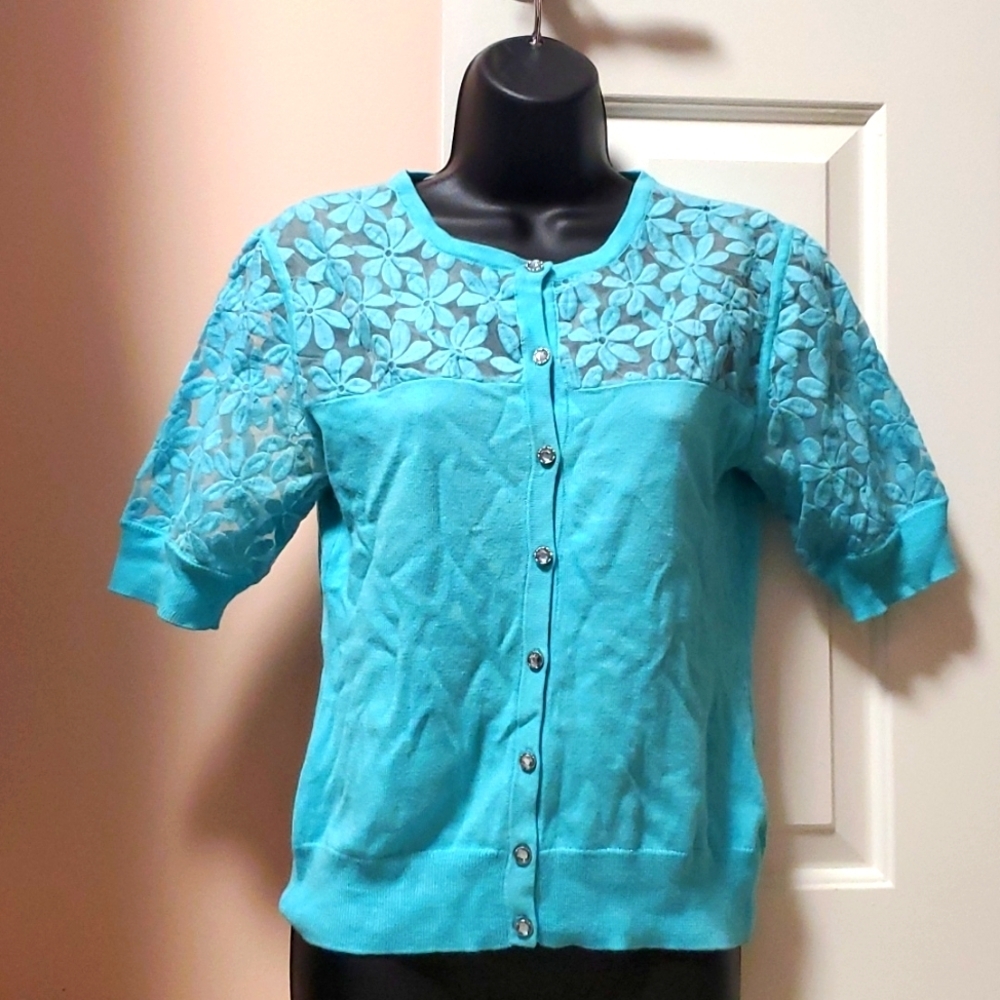 New York & Company Embellished Floral Summer Sweater